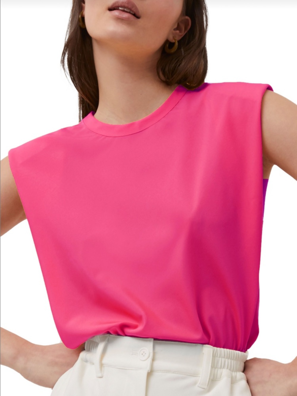 French Connection Silky Crepe Hot Pink Sleeveless Blouse